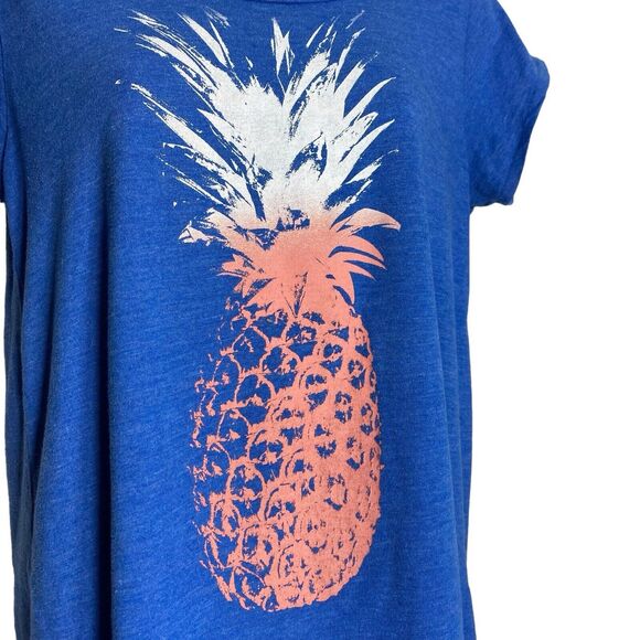 Lucky Brand T-Shirt Womens M Blue Pineapple Graphic Tee Boho Scoop Neck Top - Picture 4 of 6